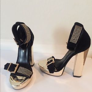 Sexy Black High Polish Beaded Accent High Heels